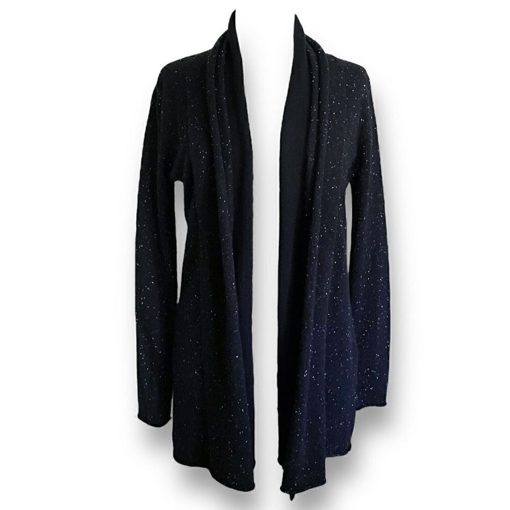 C by Bloomingdales Womens 100% Cashmere Cardigan Sz S Black Open Front Sweater - Picture 2 of 8